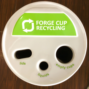 Top of the coffee cup-shaped recycling bins